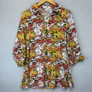 Natural Life "Twiggy Floral" Mini Button Front Boho Shirt Dress Tunic Small